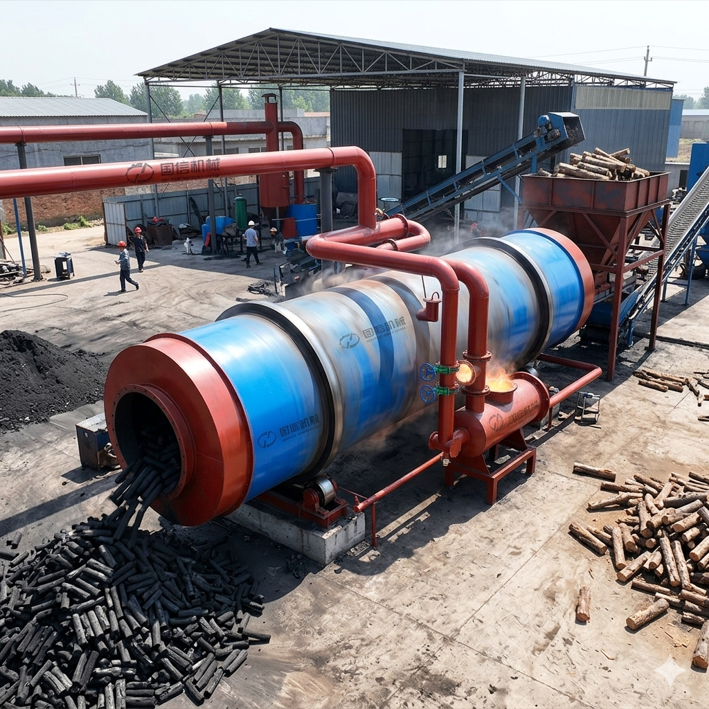 Continuous Carbonization Kiln in Action