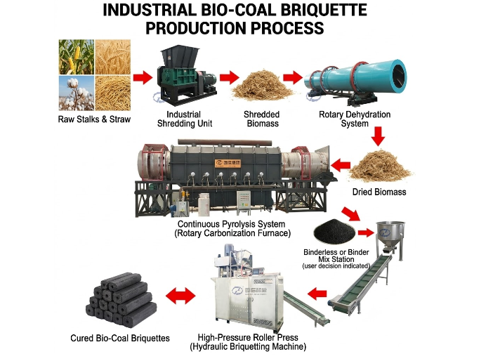 Industrial Integrated Crop & Cotton Straw Carbonization and Briquetting Solutions
