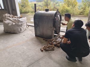 Wood Stick Carbonization in Horizontal Biochar Furnace